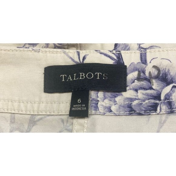 TALBOTS Denim Skirt Knee Length Zip Button Casual Floral Sz 6 Gray Beige 28-8 - Picture 3 of 6